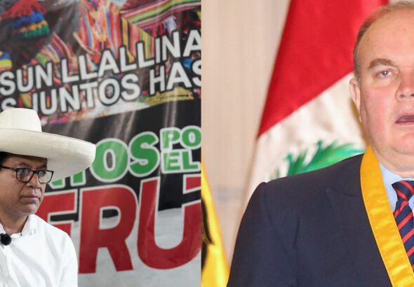 Peruvian leftist presidential candidate Roberto Sánchez (left) and right-wing candidate Rafael López Aliaga (right). Photo: Reuters/Wikimedia Commons.