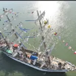 The Simón Bolívar Training Ship of the Bolivarian Navy, viewed from above. Photo: VTV.