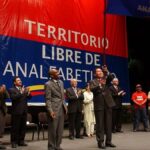 President Hugo Chávez celebrates the eradication of illiteracy in Venezuela, as declared by UNESCO on October 28, 2005. File photo.