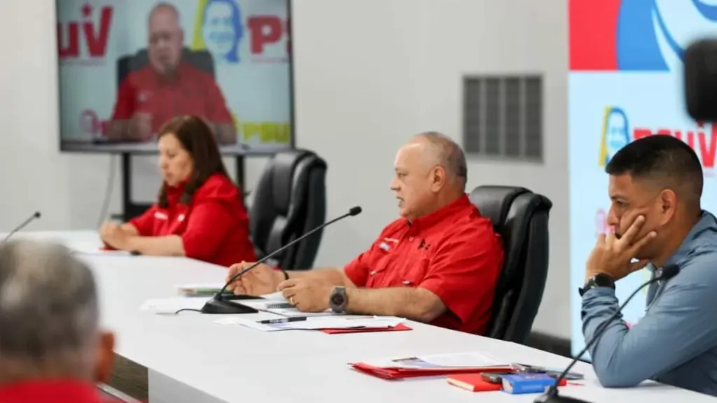 Venezuelan Chavista leader Diosdado Cabello during the weekly PSUV press conference in Caracas on April 13, 2026. Photo: Belsi Guerrero/MPPIJP.