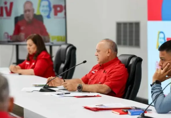 Venezuelan Chavista leader Diosdado Cabello during the weekly PSUV press conference in Caracas on April 13, 2026. Photo: Belsi Guerrero/MPPIJP.