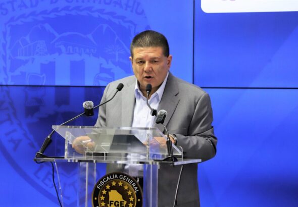 César Jáuregui announcing his resignation as Attorney General of the State of Chihuahua on April 27, 2026. Photo: Chihuahua State Attorney General's Office.