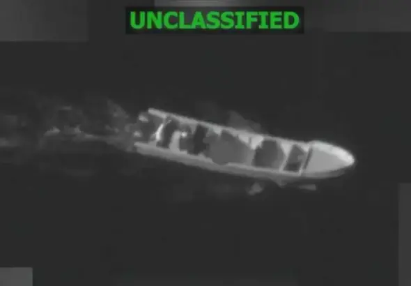 Image of a targeted boat released by SOUTHCOM. Photo:X/@Southcom.