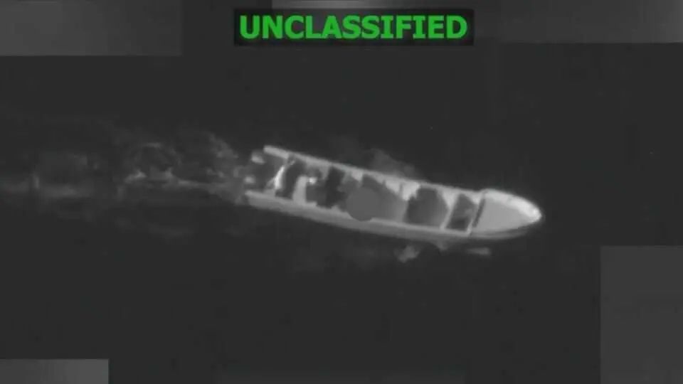 Image of a targeted boat released by SOUTHCOM. Photo:X/@Southcom.