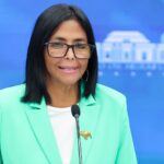 Venezuelan Acting President Delcy Rodríguez at Miraflores Palace on Wednesday, April 8, 2026. Photo: Venezuelan Presidential Press.