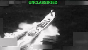 An image from a video provided by the US Southern Command, showing a small boat accused of trafficking drugs in the eastern Pacific Ocean shortly before it was destroyed by the US, killing two and injuring one, on January 23, 2026. Photo: US Southern Command/AP/file photo.