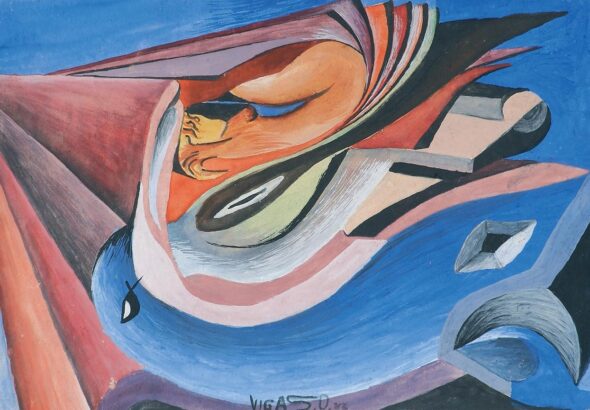 A gouache painting titled 'Composición con pájaro azul' created in 1942 by the Venezuelan modern artist Oswaldo Vigas. Photo: Oswaldo Vigas Foundation.