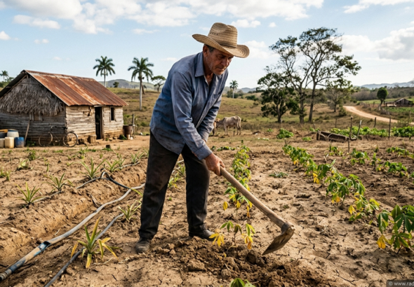 A farmer working on a small, subsistence-level plot, often characterized by manual labor and limited mechanization due to resource constraints. Photo: Radio Angulo.