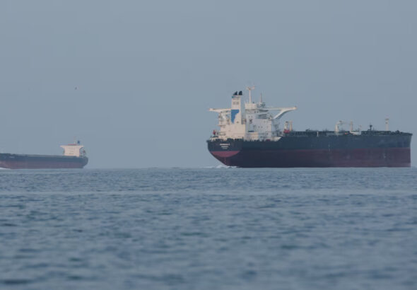 Tankers anchored in the Strait of Hormuz off the coast of Qeshm Island, Iran, April 18, 2026. Photo: AP.