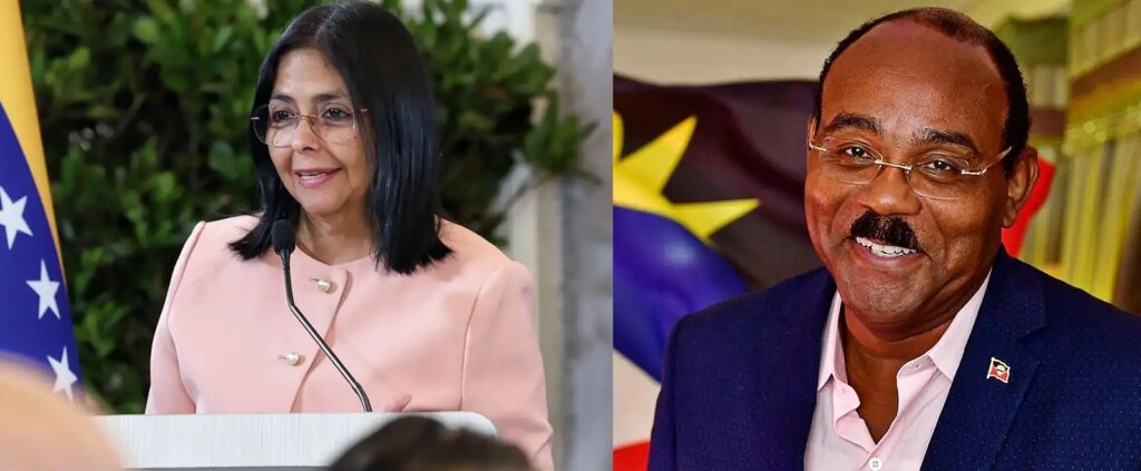 The acting president of Venezuela, Delcy Rodríguez (left) and the prime minister of Antigua and Barbuda, Gaston Browne (right). Photo: National Assembly of Venezuela/Antigua and Barbuda High Commission.
