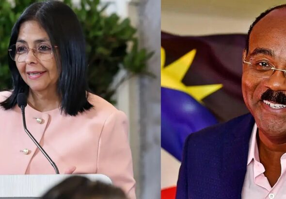 The acting president of Venezuela, Delcy Rodríguez (left) and the prime minister of Antigua and Barbuda, Gaston Browne (right). Photo: National Assembly of Venezuela/Antigua and Barbuda High Commission.