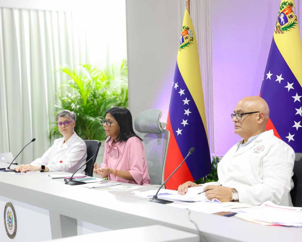 Venezuelan Acting President Delcy Rodríguez during a presidential activity focused on healthcare issues. Photo: Daniela Millan/Venezuelan Presidential Press.