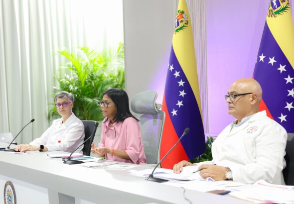 Venezuelan Acting President Delcy Rodríguez during a presidential activity focused on healthcare issues. Photo: Daniela Millan/Venezuelan Presidential Press.