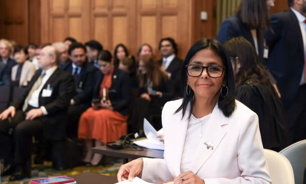 Acting President Delcy Rodríguez defends Venezuela’s historical rights over the Essequibo in person at the ICJ on Monday, May 11, 2026. Photo: X/@maduroguerra.