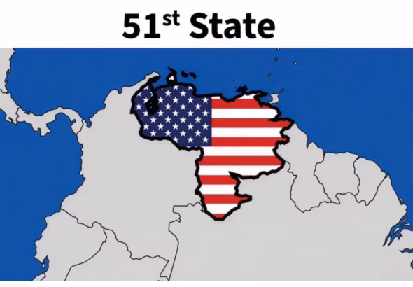 Map of Venezuela (without the Essequibo territory) covered by the US flag. Photo: TS/@realDonaldTrump.