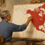 A man painting a map illustrating the "Technate of America," a proposal from the 1930s technocracy movement. Photo: LA Progressive.