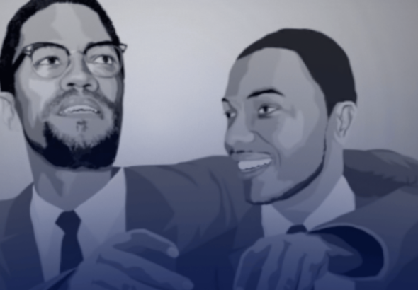 Art of Malcolm Latif Shabazz (right) and Malcolm X. Photo: https://youtu.be/P9D9WB9eC-4