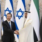 The president of the Zionist entity, Isaac Herzog with the UAE's Sheikh Mohamed bin Zayed Al Nahyan on February 4, 2022. Photo: Mohamed Bin Zayed/X.