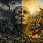 Illustration depicting capitalism (left) and socialism (right). Photo: AI-generated image.