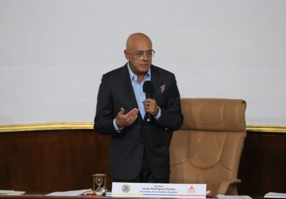 Venezuelan National Assembly's President Jorge Rodríguez giving statements about Alex Saab's deportation, in Caracas, May 19, 2026. Photo: IG/@asamblea_ven.