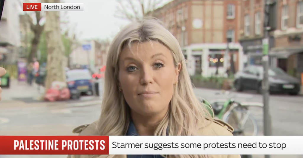 The person in the image is Mollie Malone, a news reporter for Sky News. Photo: Caitlin Johnstone/Screenshot.