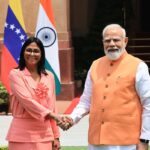 Venezuelan Acting President Delcy Rodríguez and her Indian counterpart Prime Minister Narendra Modi shake hands in New Delhi, during an official visit at Hyderabad House on June 4, 2026. Photo: Venezuelan Presidential Press.