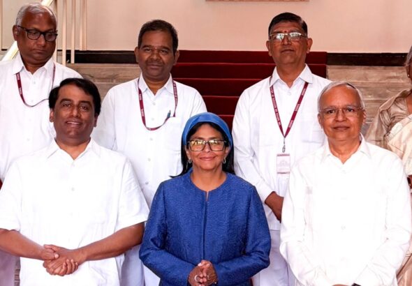 Venezuelan Acting President Delcy Rodríguez visited the Sri Sathya Sai Institute of Higher Studies in India on Sunday, June 7. Photo: Venezuelan Presidential Press.