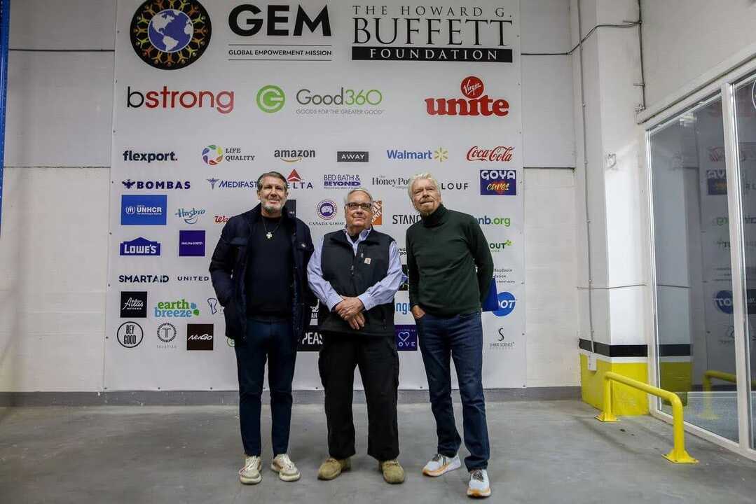 Michael Capponi, president of GEM, with his business partners Howard G. Buffet and Sir Richard Branson. Source: latifundist.com.
