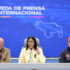Venezuelan Acting President Delcy Rodríguez accompanied by National Assembly President Jorge Rodríguez and Interior Minister Diosdado Cabello during a press conference with international correspondents on Thursday, July 2, 2026. Photo: Venezuelan Presidential Press.