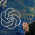 Illustration showing OpenAI logo, co-owner Greg Brockman, and an Israeli warplane. Illustration: MintPress News.