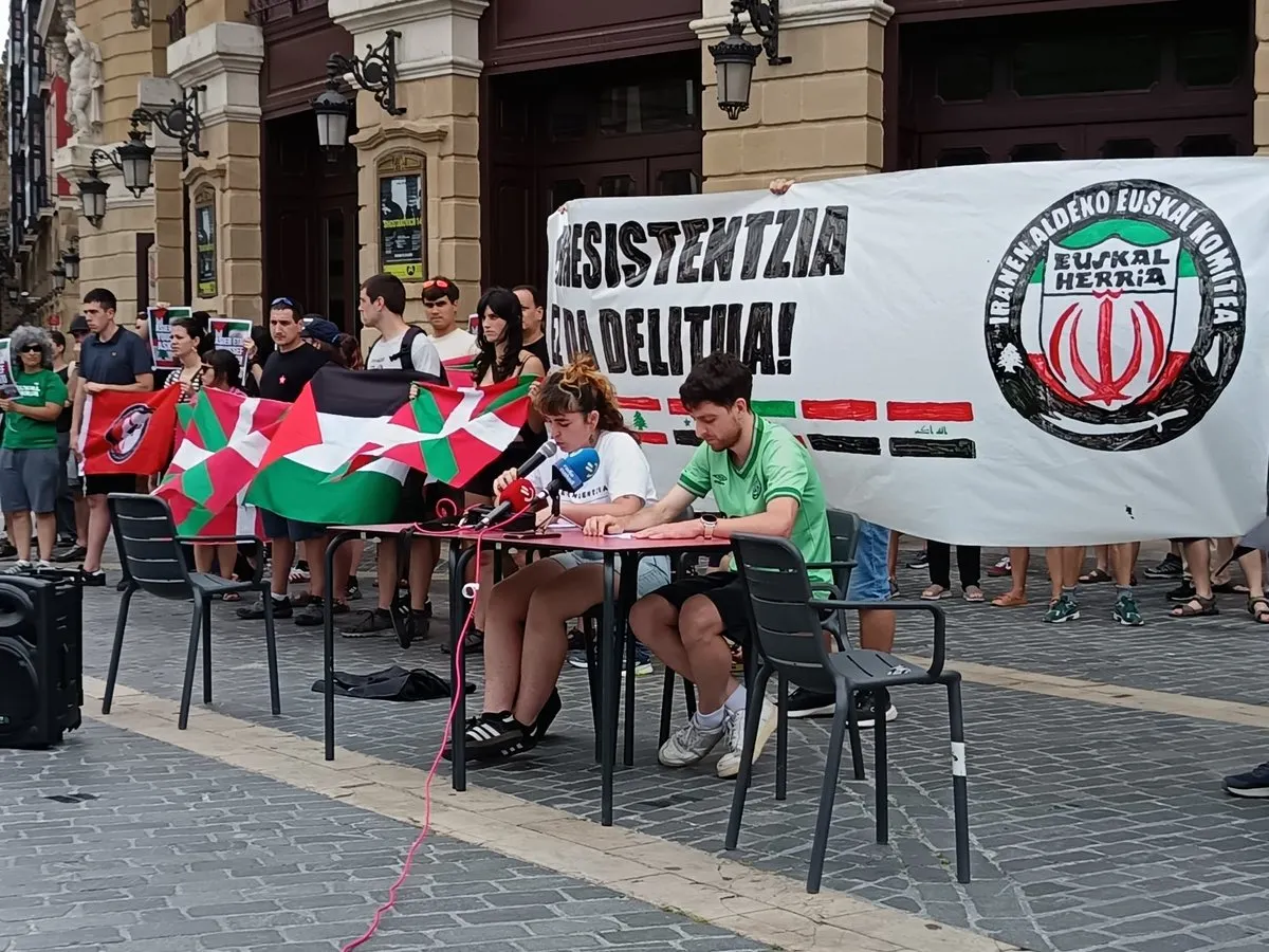 Palestine solidarity activists in the Basque Country hold a press conference after two pro-Palestine activists, Asier and Youssef, were arrested under anti-terrorism laws and later granted provisional release. Photo: X/@Iranekinbat.