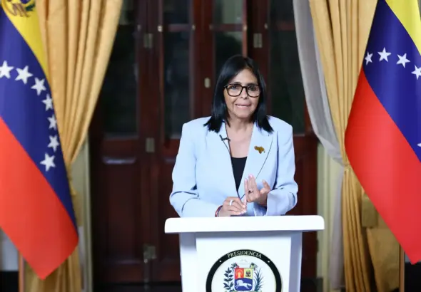 Delcy Rodríguez speaks about the oil agreement with the United States on Saturday, August 29, 2026. Photo: Venezuelan Presidential Press.