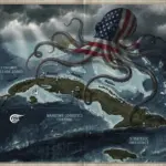 This illustration depicts an octopus carrying the American flag, extending its tentacles over the island of Cuba. Photo: Zeinab al-Hajj/Al Mayadeen English.
