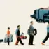 A series of figures carrying items that signify industrial growth. Photo: South China Morning Post.