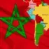 The image shows the flag of Morocco alongside a map of South America, symbolizing Morocco’s relationship and ties with the Latin American region. Photo: Internationalist 360°.