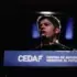 The governor of the province of Buenos Aires, Axel Kicillof, speaks at the Federal Meeting of the Center for Studies on the Right to the Future, at the University of Buenos Aires. Photo: X/@Kicillofok.