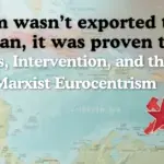 The hammer, sickle and star symbol of communism and a hand raising a sword over a map of the Caribbean region. Photo: Hood Communist.