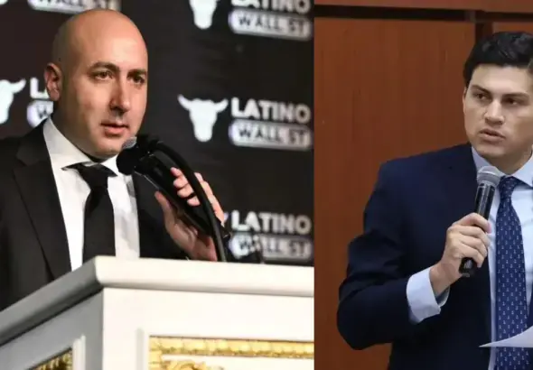 Argentinian far-right political strategist Fernando Cerimedo (left) and former advisor of the National Electoral Council of Honduras, Marlon Ochoa (right). Photo: File photo/Presidency of Honduras.