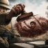 Conceptual illustration showing a figure representing colonial authority pointing at a resistance fighter, while in the background appear the scales of justice and a document symbolizing international law. Image: Middle East Monitor.