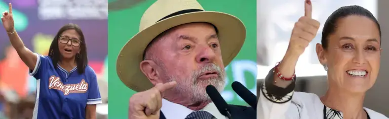 (From left to right) Venezuelan Acting President Delcy Rodríguez, Brazilian President Lula da Silva, and Mexican President Claudia Sheinbaum. Photo: Ronald Peña/Adriano Machado/Héctor Vivas.