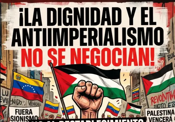 Poster showing the longstanding solidarity of Chavista Venezuela with the people of Palestine, by Brigada 13 de Abril. Photo: X/@lubrio.