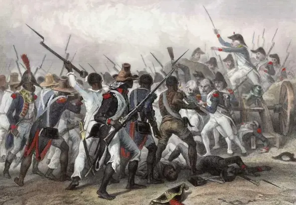“Attack and Capture of the Crête-à-Pierrot,” an 1839 engraving by Auguste Raffet, depicting a major battle of the Haitian Revolution.