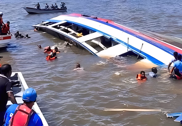 The tragic capsizing of the passenger ferry MV Barima off the coast of Guyana near the Pomeroon River. Photo: La Nacion from screenshot.
