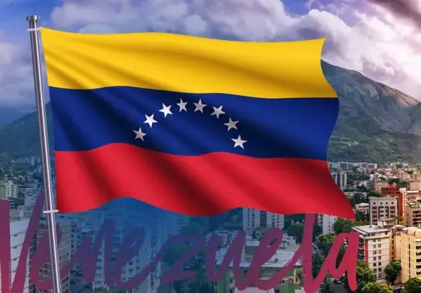 Venezuela flag Caracas panorama