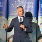 Florida Democratic Governor candidate David Jolly speaks during an event in Miami on Thursday, August 20, 2026. Photo: Alberto Boal/EFE.