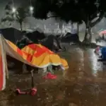 Heavy rain falls on a street in Pereira, Colombia, complicating conditions for earthquake survivors. Photo: teleSUR.