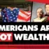 A photo illustration showing a US flag with a graph of declining wealth and inequality indicators, symbolizing the disparity between average and median wealth in the United States. Photo: Geopolitical Economy.
