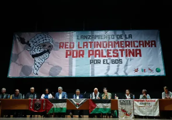 Labor unions presented the Latin American Network for Palestine at the facilities of the Mexican Electrical Workers’ Union. Photo: Cristina Rodríguez.