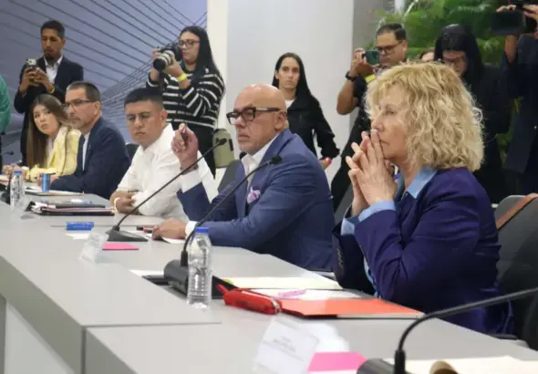 Representatives of the Venezuelan ruling party PSUV, led by National Assembly President Jorge Rodríguez, during the launch of a new round of political dialogue, August 6, 2026. Photo: X/@jorgepsuv.