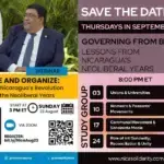 Poster for the Nicaragua Solidarity Coalition Aug. 23 webinar with Nicaraguan Co-Foreign Minister Valdrack Jaentschke. Photo: Nicaragua Solidarity Coalition.